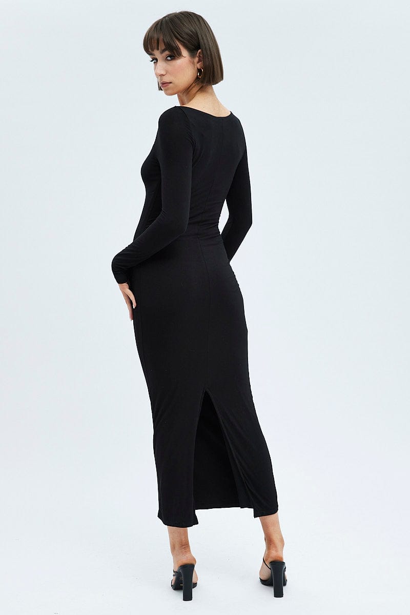 Black Maxi Dress Long Sleeve Bodycon