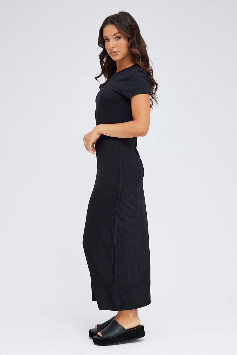 Black Maxi Dress Short Sleeve Bodycon SuperSoft