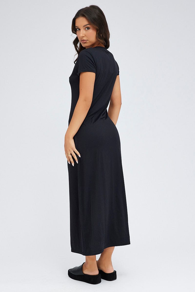 Black Maxi Dress Short Sleeve Bodycon SuperSoft