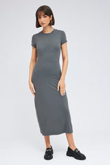 Grey Maxi Dress Short Sleeve Bodycon SuperSoft