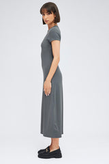 Grey Maxi Dress Short Sleeve Bodycon SuperSoft