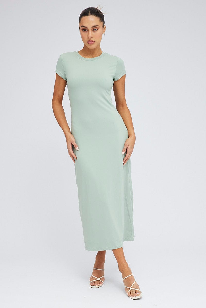 Green Maxi Dress Short Sleeve Bodycon SuperSoft