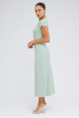 Green Maxi Dress Short Sleeve Bodycon SuperSoft