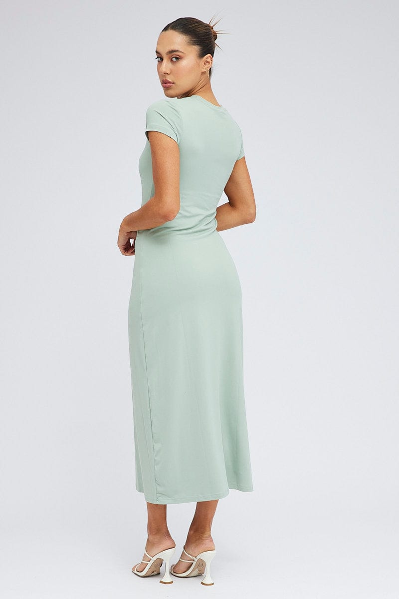 Green Maxi Dress Short Sleeve Bodycon SuperSoft