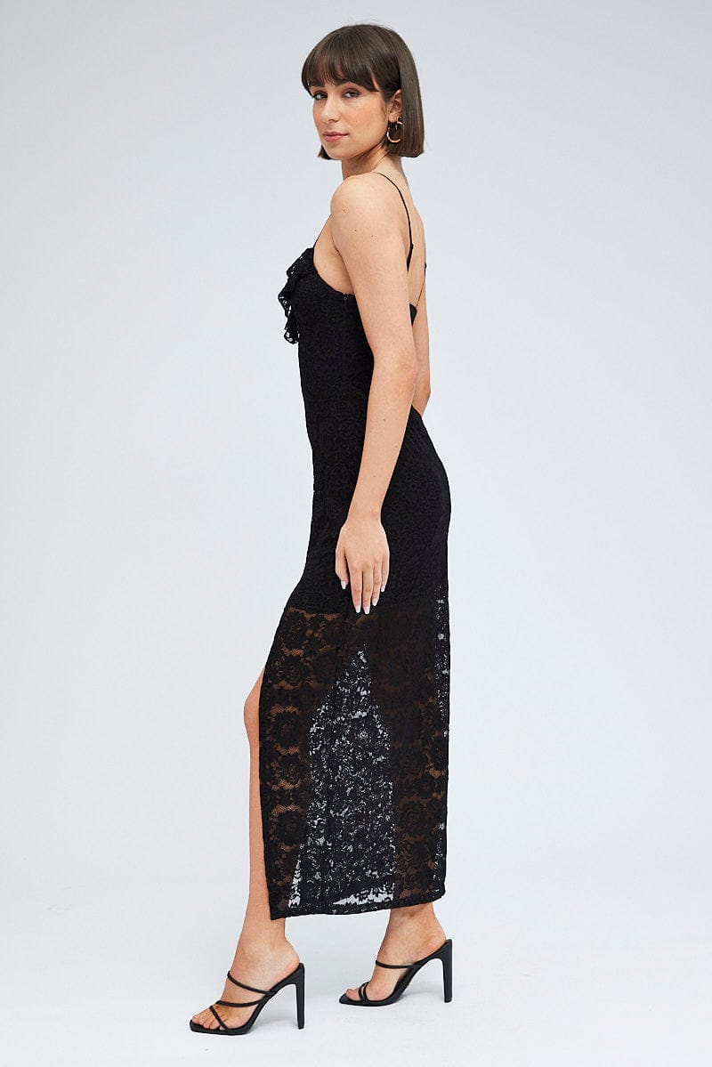 Black Maxi Dress Sleeveless Side Split Lace