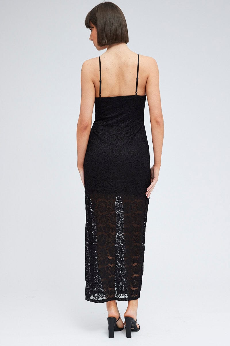 Black Maxi Dress Sleeveless Side Split Lace