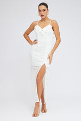 White Maxi Dress Sleeveless Side Split Lace