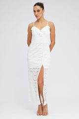 White Maxi Dress Sleeveless Side Split Lace