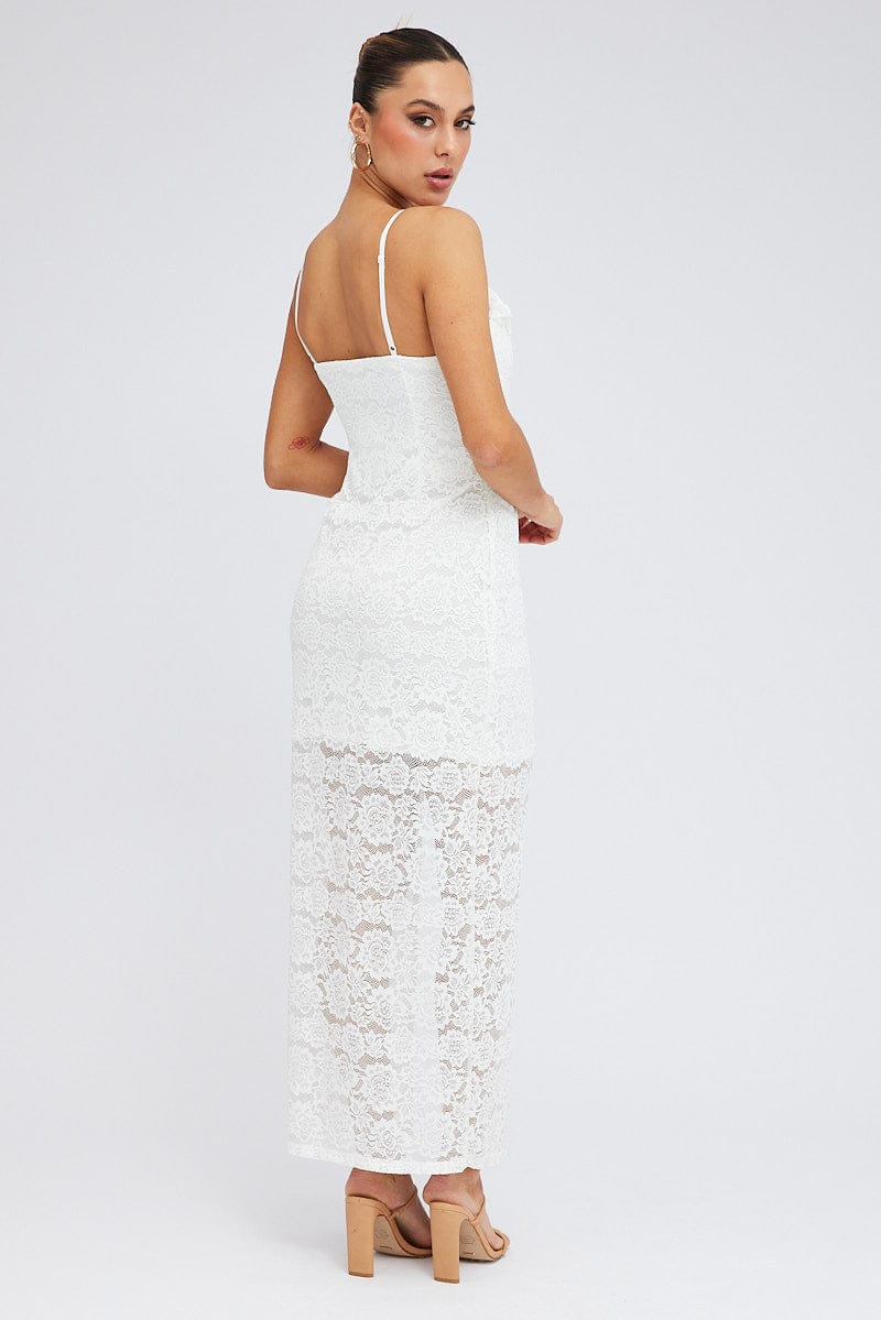 White Maxi Dress Sleeveless Side Split Lace