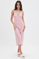 Pink Geo Midi Dress V-Neck Sleeveless