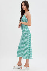 Green Geo Midi Dress V-Neck Sleeveless