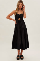 Black Maxi Dress Sleeveless Ruched Front