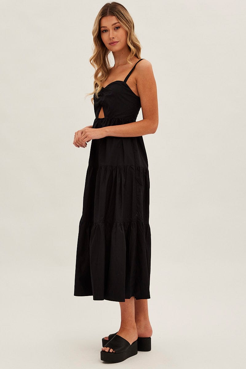 Black Maxi Dress Sleeveless Ruched Front