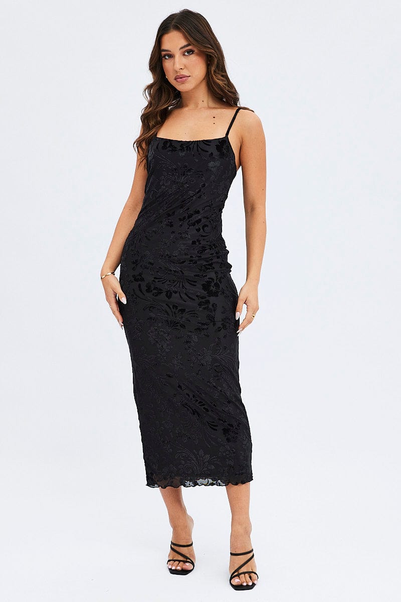 Black Maxi Dress Sleeveless Burn Out