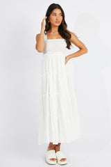 White Maxi Dress Shirred Bust Tiered