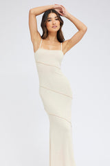 Beige Midi Dress Square Neck Jersey