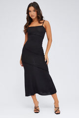 Black Midi Dress Square Neck Jersey