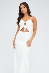 White Midi Dress Cut Out Textured Fabric