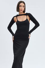 Black Shrug & Dress Set Long Sleeve Maxi Bodycon Jersey