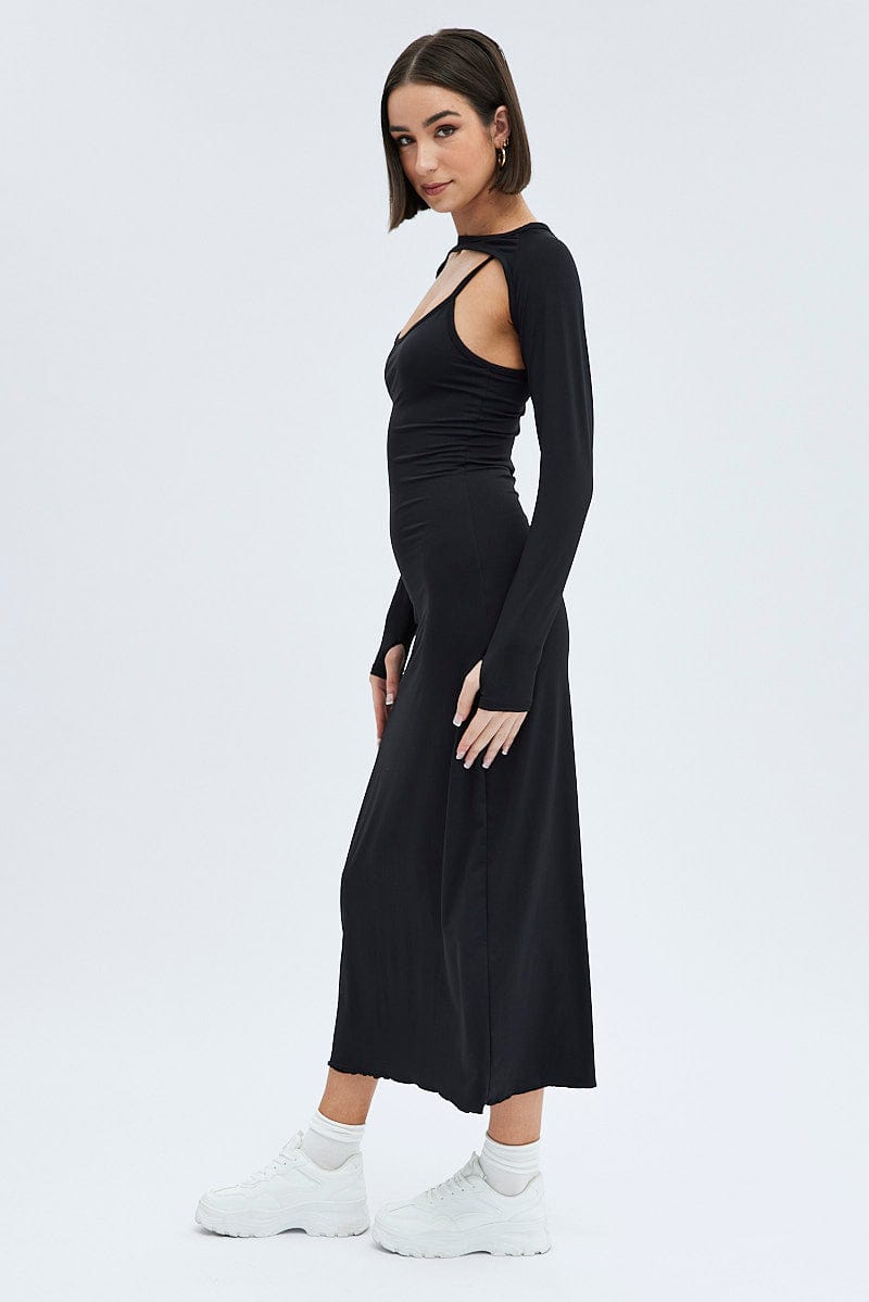 Black Shrug & Dress Set Long Sleeve Maxi Bodycon Jersey