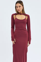 Red Shrug & Dress Set Long Sleeve Maxi Bodycon Jersey