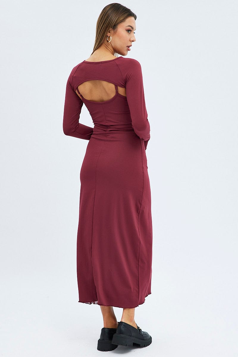 Red Shrug & Dress Set Long Sleeve Maxi Bodycon Jersey