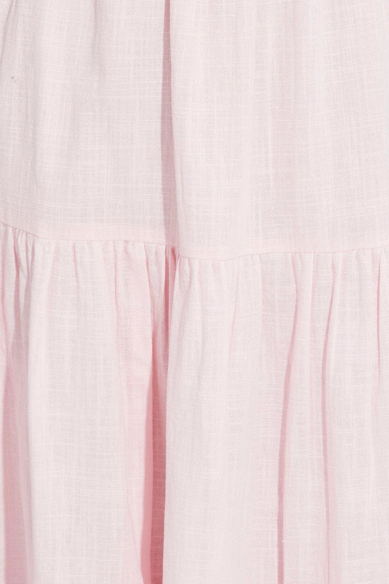 Pink Midi Dress Sleeveless Ruched Tiered