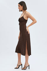 Brown Maxi Dress Sleeveless Ruched Bust