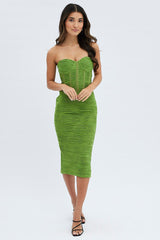 Green Textured Corset Bodycon Midi Dress