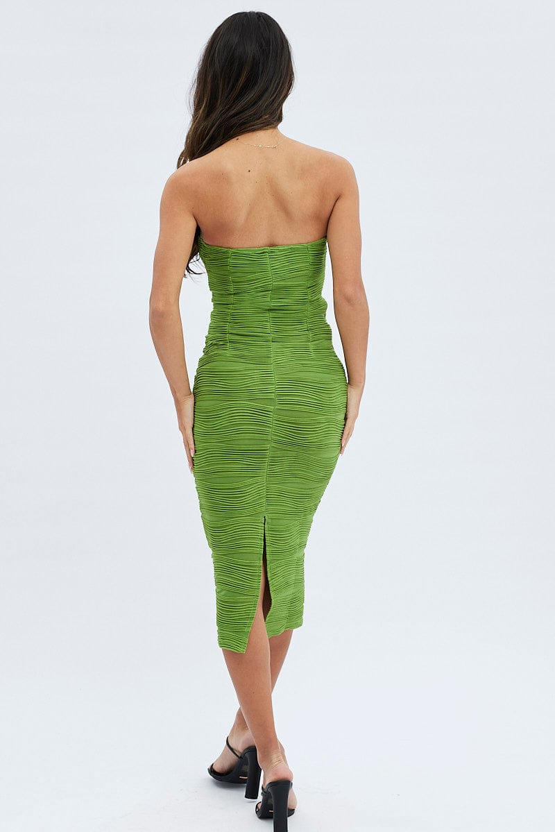 Green Textured Corset Bodycon Midi Dress