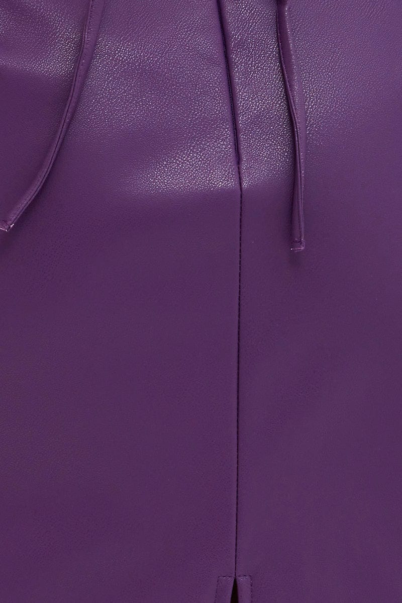 Purple Faux Leather Dress Sleeveless Scoop Neck Midi