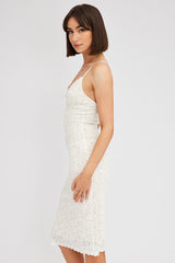 White Midi Dress Sleeveless V-Neck Bodycon Lace Stretch