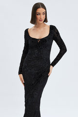 Black Midi Dress Long Sleeve Bodycon Mesh