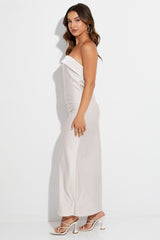 Beige Maxi Dress Strapless Satin Party