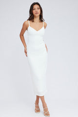 White Midi Dress Sleeveless Textured Fabric