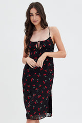 Red Floral Midi Dress Grunge Floral Print