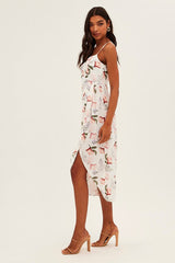 Print Midi Dress Sleeveless V Neck Wrap Floral Print