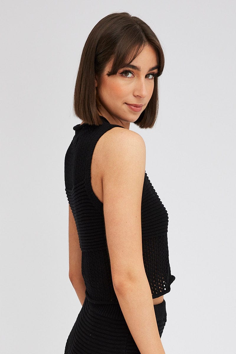 Black Crochet Knit Tank Top