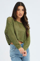 Green Knit Jumper Long Sleeve Fishnet