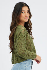 Green Knit Jumper Long Sleeve Fishnet