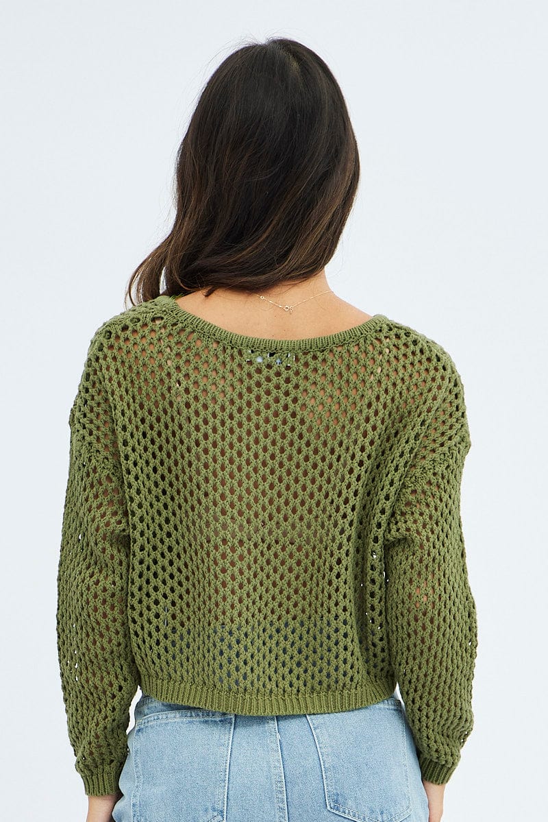 Green Knit Jumper Long Sleeve Fishnet