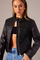 Black Jacket Long Sleeve Zip Faux Leather