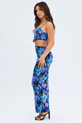 Multi Floral Mesh Maxi Bodycon Tube Skirt