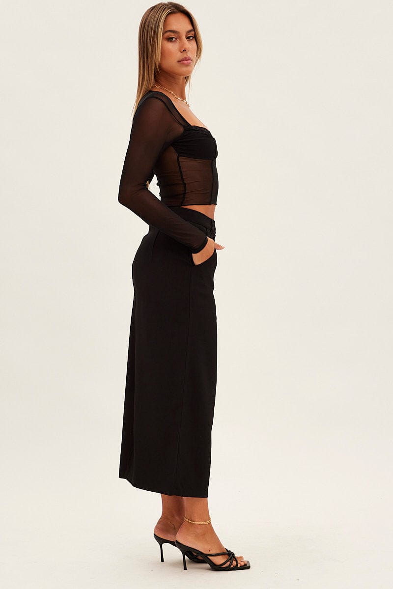 Black Maxi Skirt High Rise Pencil Back Slit