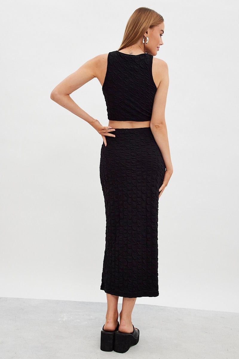 Black Maxi Skirt High Rise Bodycon Textured Jersey