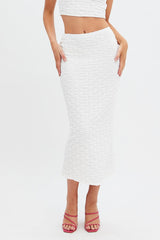 White Maxi Skirt High Rise Bodycon Textured Jersey