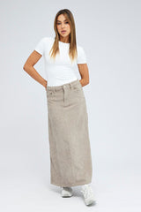 Grey Maxi Skirt High Rise A-line Corduroy