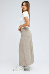 Grey Maxi Skirt High Rise A-line Corduroy