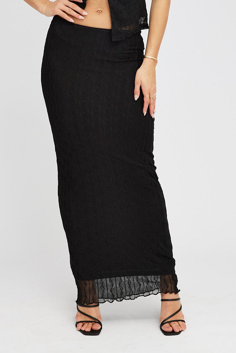 Black Maxi Skirt High Rise Bodycon Elastic Waist Lace