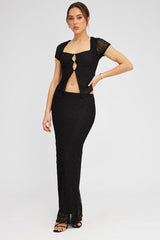 Black Maxi Skirt High Rise Bodycon Elastic Waist Lace